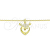 Collares con Dije 04.336.0010.2.16 Plata Rodinada, Diseño de Candado y Corona, Pulido, Tono Dorado (Grosor 01 MM, 6 Pulgadas de Largo)