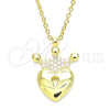 Collares con Dije 04.336.0010.2.16 Plata Rodinada, Diseño de Candado y Corona, Pulido, Tono Dorado (Grosor 01 MM, 6 Pulgadas de Largo)