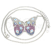 Collares con Dije 04.336.0215.16 Plata Rodinada, Diseño de Mariposa y Ojo Griego, con Micro Pave Blanca, Esmaltado Multicolor, Rodinado (Grosor 02 MM, 16 Pulgadas de Largo)