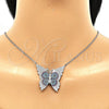 Collares con Dije 04.336.0216.16 Plata Rodinada, Diseño de Mariposa, con Micro Pave Multicolor, Pulido, Rodinado (Grosor 02 MM, 16 Pulgadas de Largo)