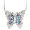 Collares con Dije 04.336.0216.16 Plata Rodinada, Diseño de Mariposa, con Micro Pave Multicolor, Pulido, Rodinado (Grosor 02 MM, 16 Pulgadas de Largo)