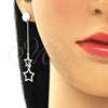 Arete Largo 02.186.0203 Plata Rodinada, Diseño de Estrella, Pulido, Rodinado