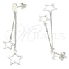 Arete Largo 02.186.0203 Plata Rodinada, Diseño de Estrella, Pulido, Rodinado