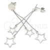 Arete Largo 02.186.0203 Plata Rodinada, Diseño de Estrella, Pulido, Rodinado
