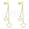 Arete Dormilona 02.186.0203.1 Plata Rodinada, Diseño de Estrella, Pulido, Tono Dorado