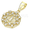Dije Elegante 05.253.0070 Oro Laminado, Diseño de Guadalupe y Corazón, con Blanca Zirconia Cubica, Pulido, Tono Dorado