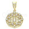 Dije Elegante 05.253.0070 Oro Laminado, Diseño de Guadalupe y Corazón, con Blanca Zirconia Cubica, Pulido, Tono Dorado