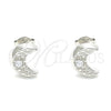 Arete Dormilona 02.369.0036 Plata Rodinada, Diseño de Luna, con Zirconia Cubica Blanca, Pulido, Rodinado