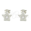Arete Dormilona 02.369.0037 Plata Rodinada, Diseño de Estrella, con Zirconia Cubica Blanca, Pulido, Rodinado