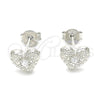 Arete Dormilona 02.369.0039 Plata Rodinada, Diseño de Corazón, con Zirconia Cubica Blanca, Pulido, Rodinado