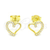 Arete Dormilona 02.369.0003.2 Plata Rodinada, Diseño de Corazón, con Micro Pave Blanca, Pulido, Tono Dorado