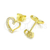 Arete Dormilona 02.369.0003.2 Plata Rodinada, Diseño de Corazón, con Micro Pave Blanca, Pulido, Tono Dorado