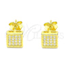 Arete Dormilona 02.369.0020.2 Plata Rodinada, con Micro Pave Blanca, Pulido, Tono Dorado