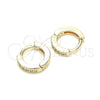 Argolla Huggie 02.195.0105.10 Oro Laminado, con Blanca Micro Pave, Pulido, Tono Dorado
