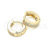 Argolla Huggie 02.195.0106.10 Oro Laminado, con Blanca Micro Pave, Pulido, Tono Dorado