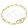 Pulsera Elegante 03.299.0028.07 Oro Laminado, Diseño de Bead Expandible y Corazón, con Blanca Micro Pave, Pulido, Tono Dorado (04 MM Thickness, 7 Inches Length)