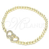 Pulsera Elegante 03.299.0028.07 Oro Laminado, Diseño de Bead Expandible y Corazón, con Blanca Micro Pave, Pulido, Tono Dorado (04 MM Thickness, 7 Inches Length)