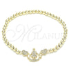 Pulsera Elegante 03.299.0032.07 Oro Laminado, Diseño de Bead Expandible y Corazón, con Blanca Zirconia Cubica, Pulido, Tono Dorado (04 MM Thickness, 7 Inches Length)