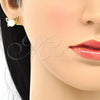 Arete Dormilona 02.342.0053 Oro Laminado, Diseño de Mariposa y Bola, con Marfil Perla, Pulido, Tono Dorado