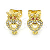 Arete Dormilona 02.342.0061 Oro Laminado, Diseño de Búho y Corazón, con Rubi Zirconia Cubica and Blanca Cristal, Pulido, Tono Dorado