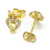 Arete Dormilona 02.342.0061 Oro Laminado, Diseño de Búho y Corazón, con Rubi Zirconia Cubica and Blanca Cristal, Pulido, Tono Dorado