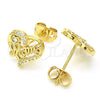 Arete Dormilona 02.342.0067 Oro Laminado, Diseño de Corazón y Mama, con Blanca Micro Pave, Pulido, Tono Dorado