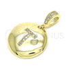Dije Elegante 05.341.0014 Oro Laminado, Diseño de Iniciales, con Blanca Zirconia Cubica, Pulido, Tono Dorado
