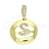 Dije Elegante 05.341.0019 Oro Laminado, Diseño de Iniciales, con Blanca Zirconia Cubica, Pulido, Tono Dorado
