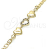 Pulsera Elegante 03.233.0023.08 Oro Laminado, Diseño de Corazón, con Negro and Blanca Cristal, Pulido, Tono Dorado (04 MM Thickness, 8 Inches Length)
