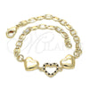 Pulsera Elegante 03.233.0023.08 Oro Laminado, Diseño de Corazón, con Negro and Blanca Cristal, Pulido, Tono Dorado (04 MM Thickness, 8 Inches Length)