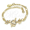 Pulsera Elegante 03.233.0033.08 Oro Laminado, Diseño de Corazón, con Negro and Blanca Zirconia Cubica, Pulido, Tono Dorado (04 MM Thickness, 8 Inches Length)