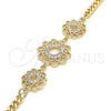 Pulsera Elegante 03.233.0044.08 Oro Laminado, Diseño de Flor, con Blanca Zirconia Cubica, Pulido, Tono Dorado (05 MM Thickness, 8 Inches Length)
