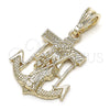 Dije Religioso 05.351.0070 Oro Laminado, Diseño de Santa Muerte y Ancla, Pulido, Tono Dorado
