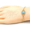 Pulsera Elegante 03.341.0029.08 Oro Laminado, Diseño de Ojo Griego y Paperclip, con Blanca Micro Pave, Esmaltado Azul, Tono Dorado (04 MM Thickness, 8 Inches Length)