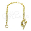 Pulsera Elegante 03.341.0043.08 Oro Laminado, Diseño de Paperclip, con Blanca Micro Pave, Pulido, Tono Dorado (04 MM Thickness, 8 Inches Length)