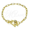 Pulsera Elegante 03.341.0043.08 Oro Laminado, Diseño de Paperclip, con Blanca Micro Pave, Pulido, Tono Dorado (04 MM Thickness, 8 Inches Length)