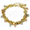 Pulsera de Dije 03.331.0029.08 Oro Laminado, Diseño de Bola y Cascavel, Pulido, Tres Tonos (05 MM Thickness, 8 Inches Length)