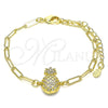 Pulsera Elegante 03.313.0025.07 Oro Laminado, Diseño de Pina y Paperclip, con Blanca Micro Pave, Pulido, Tono Dorado (03 MM Thickness, 7 Inches Length)