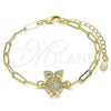 Pulsera Elegante 03.313.0028.07 Oro Laminado, Diseño de Búho y Paperclip, con Blanca Micro Pave, Pulido, Tono Dorado (03 MM Thickness, 7 Inches Length)