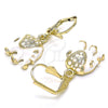 Arete Colgante 02.351.0058 Oro Laminado, Diseño de Elefante, con Blanca Cristal, Esmaltado Blanco, Tono Dorado