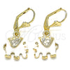 Arete Colgante 02.351.0058 Oro Laminado, Diseño de Elefante, con Blanca Cristal, Esmaltado Blanco, Tono Dorado
