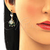 Arete Colgante 02.351.0058.3 Oro Laminado, Diseño de Elefante, con Blanca Cristal, Esmaltado Verde, Tono Dorado