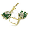 Arete Colgante 02.351.0058.3 Oro Laminado, Diseño de Elefante, con Blanca Cristal, Esmaltado Verde, Tono Dorado