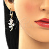 Arete Colgante 02.351.0070.1 Oro Laminado, Diseño de Flor y Oja, Pulido, Tres Tonos