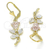 Arete Colgante 02.351.0070.1 Oro Laminado, Diseño de Flor y Oja, Pulido, Tres Tonos