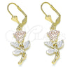 Arete Colgante 02.351.0070.1 Oro Laminado, Diseño de Flor y Oja, Pulido, Tres Tonos
