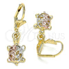 Arete Colgante 02.351.0078 Oro Laminado, Diseño de Tortuga, Pulido, Tres Tonos