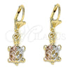 Arete Colgante 02.351.0078 Oro Laminado, Diseño de Tortuga, Pulido, Tres Tonos