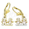Arete Colgante 02.351.0080 Oro Laminado, Diseño de Niñito Pequeño y Niñita Pequeña, Pulido, Tres Tonos