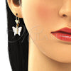 Arete Colgante 02.351.0082 Oro Laminado, Diseño de Mariposa, Pulido, Tres Tonos